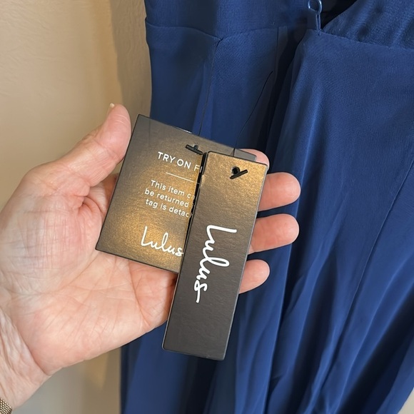 Lulus Navy Mythical Kind of Love Maxi Chiffon Dress NWT Size XL - Picture 5 of 12